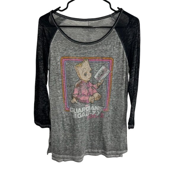 Marvel Other - Guardians Of The Galaxy Vol. 2 Groot Raglan Burnout Tee Sz XL Gray Black